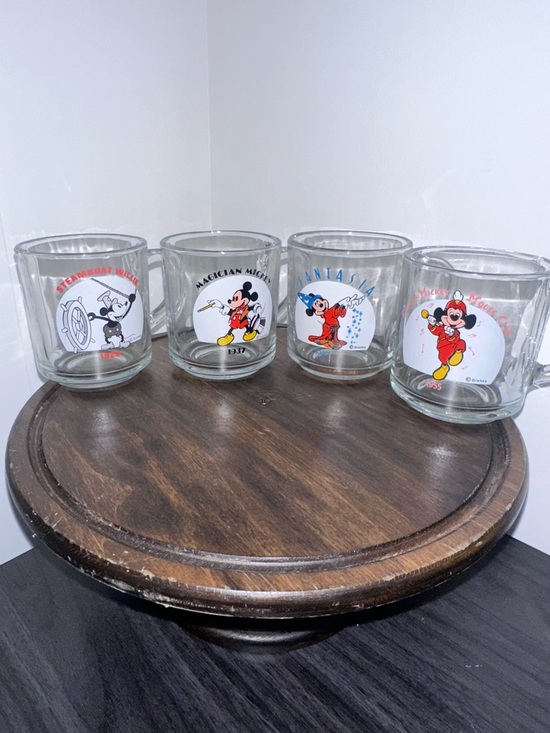 Anchor Hocking Other - Vintage Disney Mickey Mouse Glass Mug Set of 4 - Anchor Hocking Fantasia